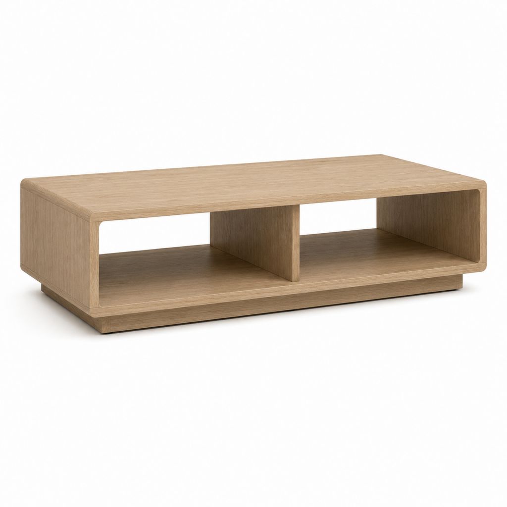 Table basse rectangulaire chêne clair en MDF plaqué chêne avec rangement 120 x 60 x 40 cm
