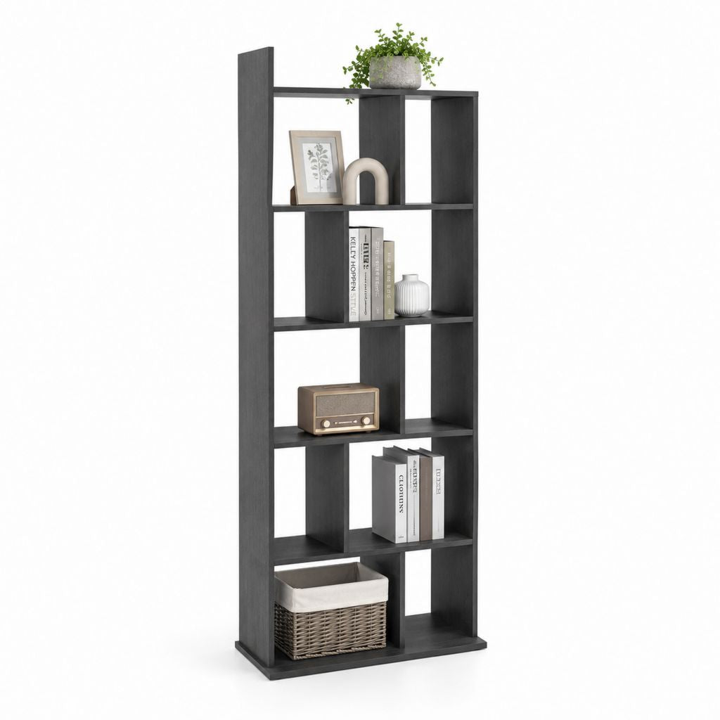 Bibliothèque ouverte noire en panneaux de particules 60 x 24 x 180 cm avec 8 compartiments