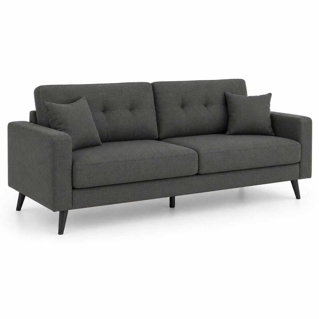 Canapé 3 places droit gris anthracite en polyester avec coussins 200 x 85 x 86 cm