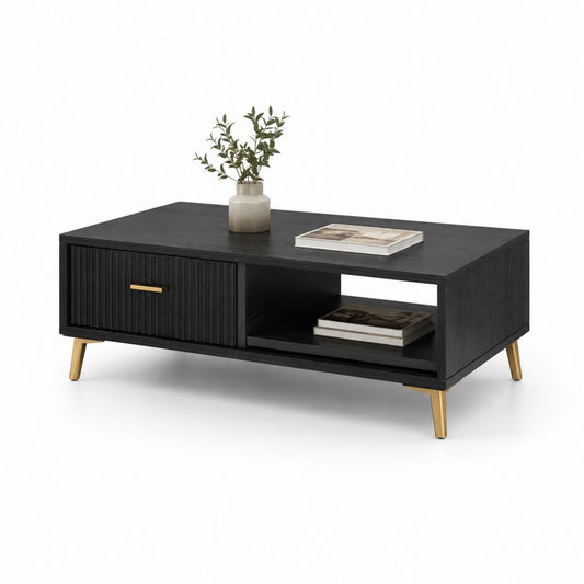 Table basse rectangulaire noire en MDF avec rangement 120 x 60 x 45 cm