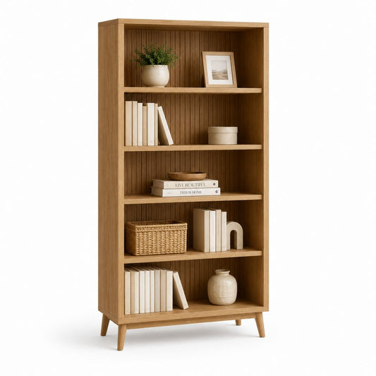 Bibliothèque haute ouverte effet chêne à 5 étagères 80 x 35 x 180 cm