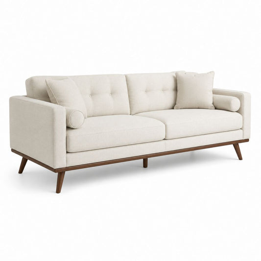 Canapé droit 3 places beige en polyester avec structure en bois massif 210 x 88 x 86 cm