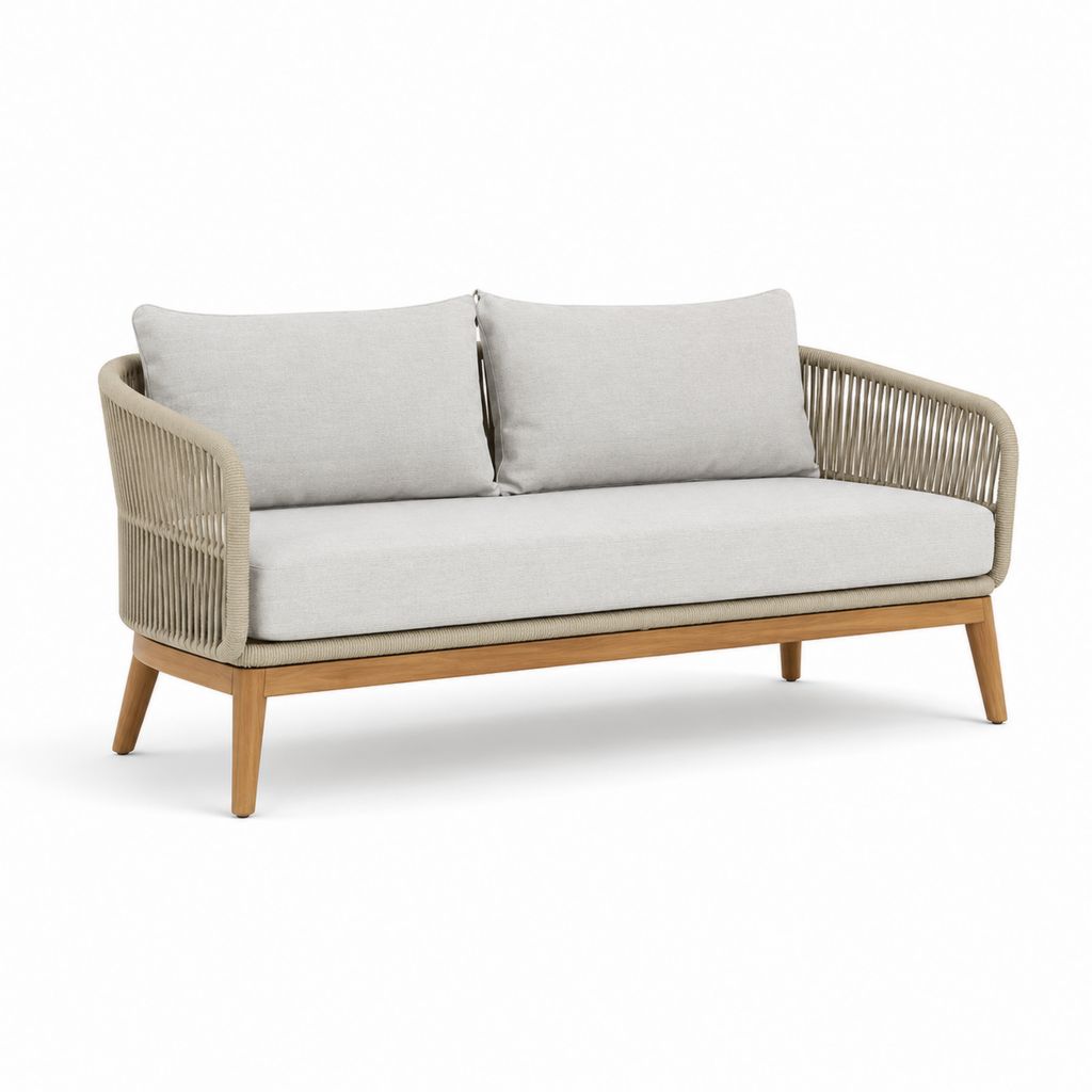Canapé de jardin 2 places beige en acacia massif et corde PE 140 x 75 x 78 cm
