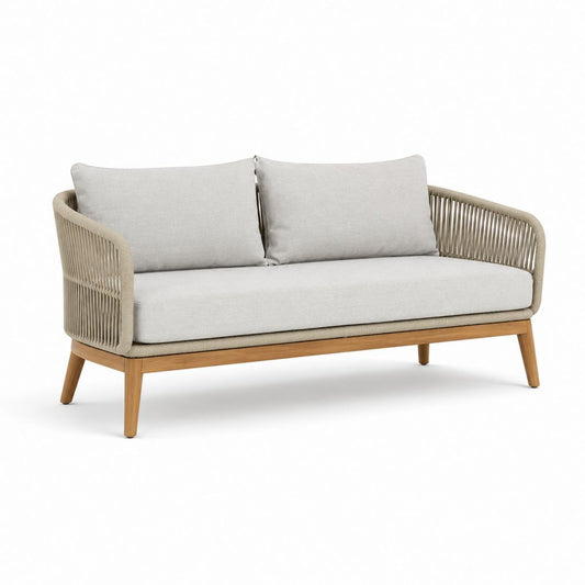 Canapé de jardin 2 places beige en acacia massif et corde PE 140 x 75 x 78 cm
