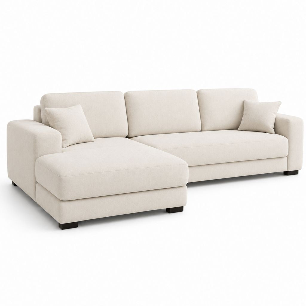Canapé d’angle gauche 4 places beige en polyester avec méridienne 260 x 160 x 85 cm