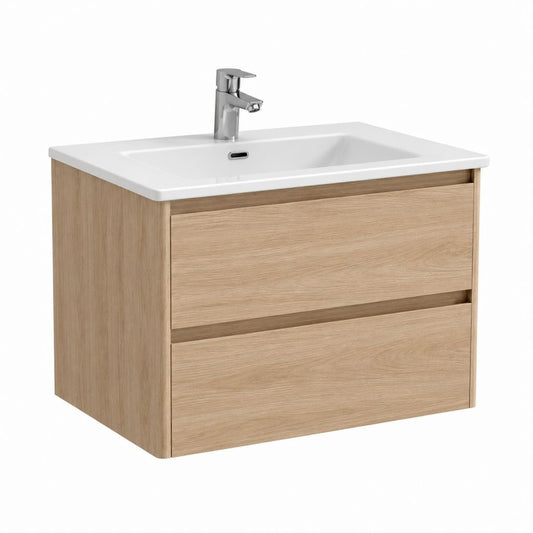 Meuble sous vasque suspendu 80 x 46 x 55 cm chêne clair MDF avec lavabo rectangulaire en céramique