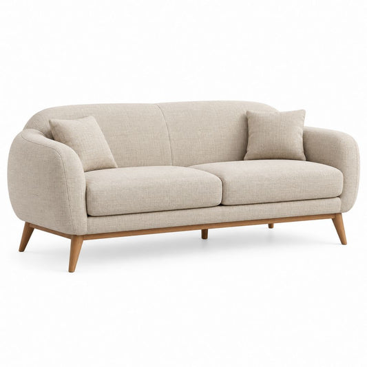 Canapé 3 places beige en polyester avec pieds en bois massif 210 x 90 x 85 cm