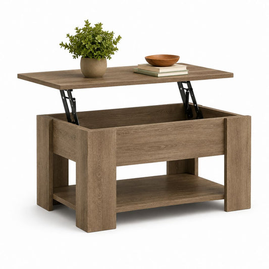 Table basse relevable avec rangement chêne brun en panneaux de particules 100 x 60 x 45 cm