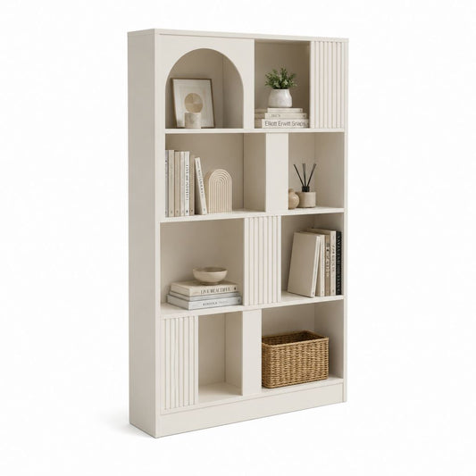 Bibliothèque 8 niches blanc cassé en panneaux MDF rectangulaire 80 x 30 x 180 cm