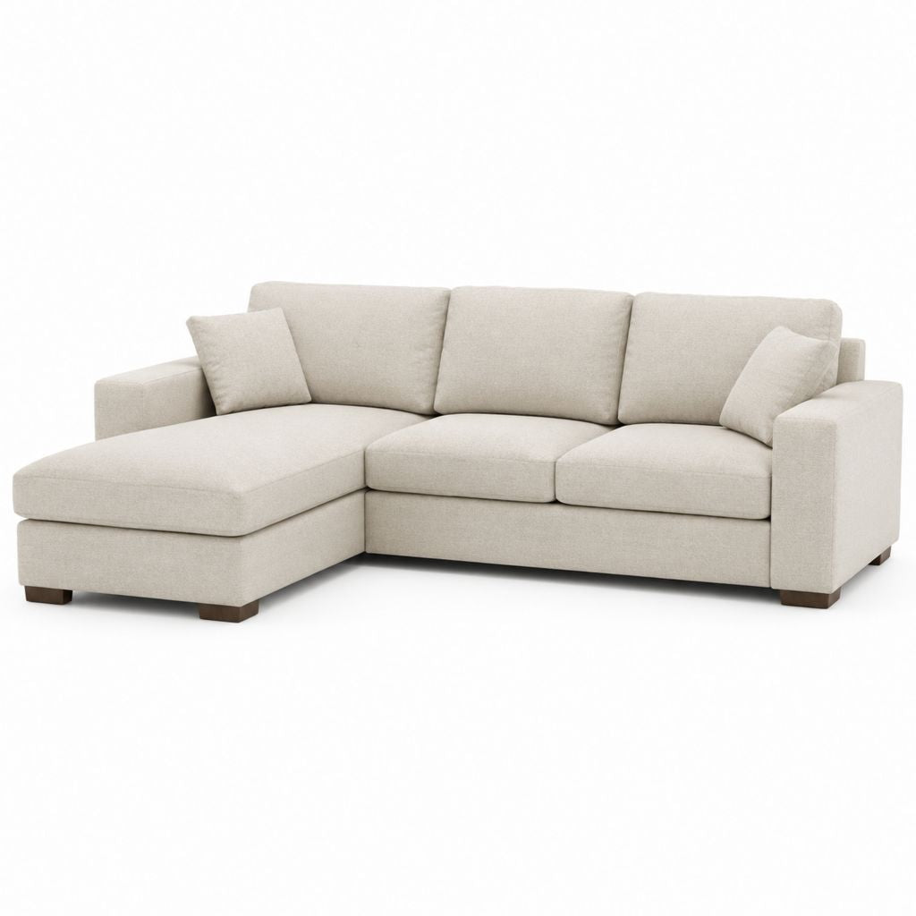Canapé d'angle 3 places beige en polyester en L avec méridienne gauche 250 x 160 x 85 cm