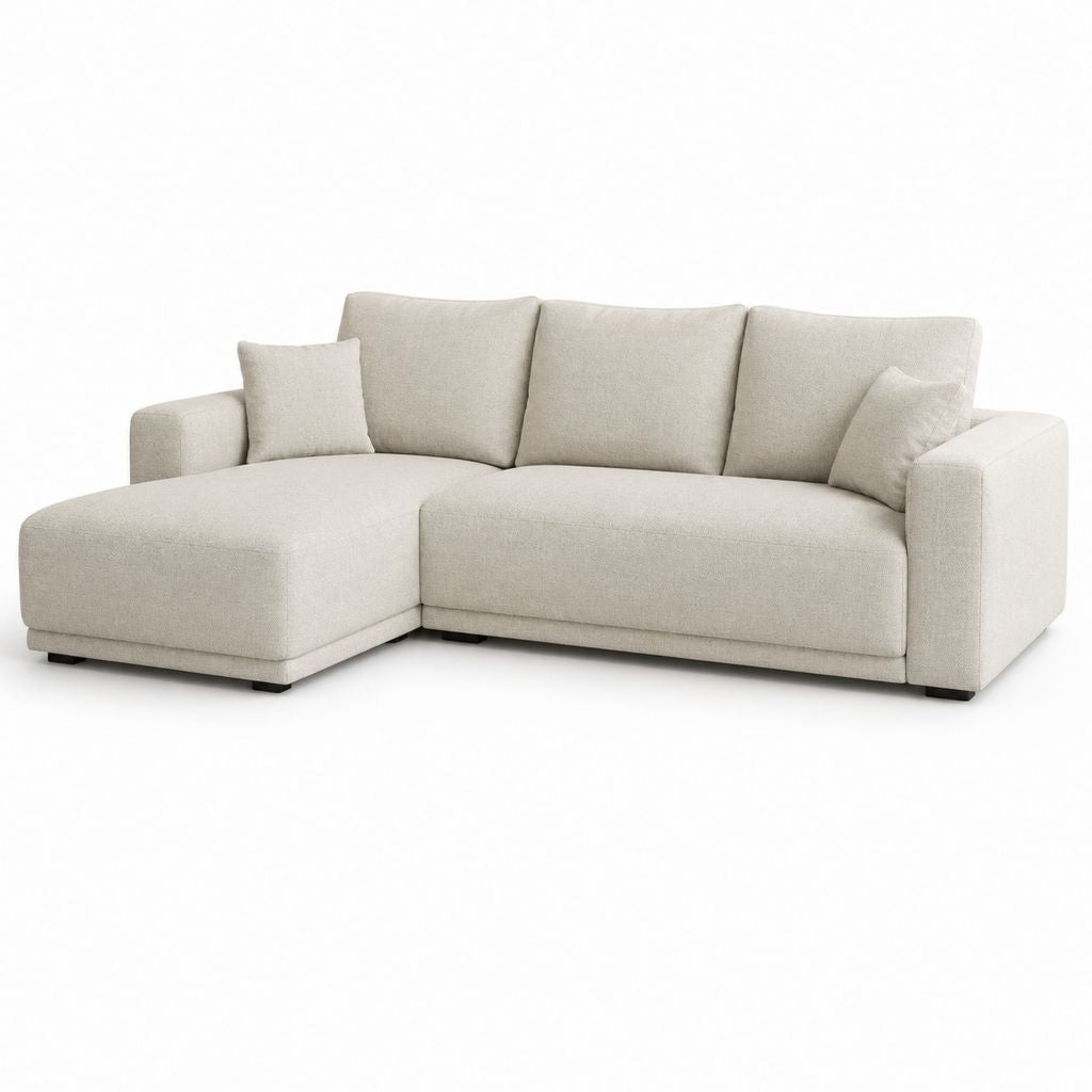Canapé d'angle gauche 3 places beige en polyester avec méridienne 270 x 160 x 85 cm