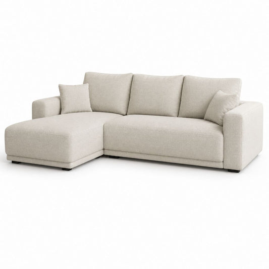 Canapé d'angle gauche 3 places beige en polyester avec méridienne 270 x 160 x 85 cm