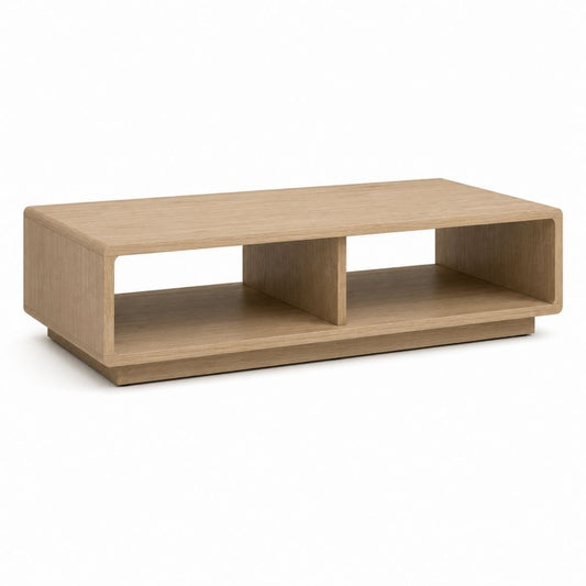 Table basse rectangulaire chêne clair en MDF plaqué chêne avec rangement 120 x 60 x 40 cm