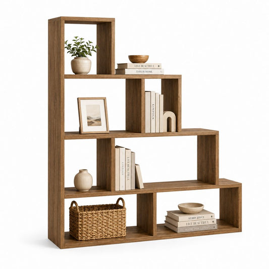 Bibliothèque escalier en panneaux MDF marron 100 x 30 x 180 cm