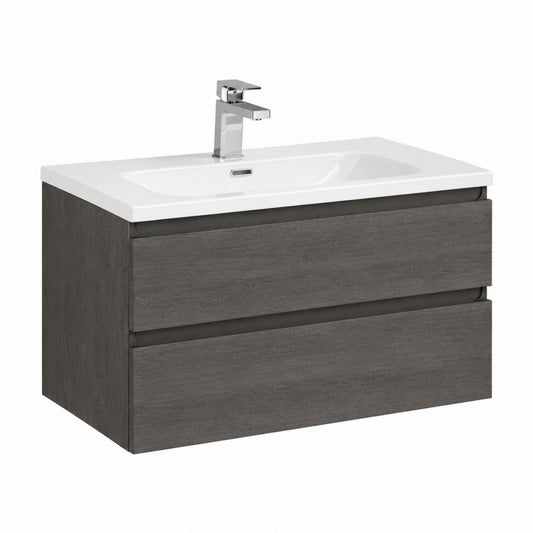 Meuble sous vasque suspendu gris anthracite en panneaux de particules mélaminés avec lavabo rectangulaire en céramique 80 x 46 x 52 cm