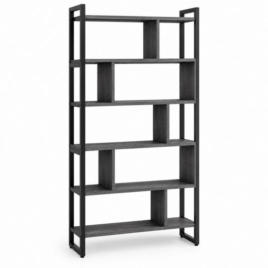 Bibliothèque 6 niveaux noire en panneaux MDF rectangulaire 80 x 30 x 180 cm