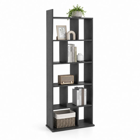 Bibliothèque ouverte noire en panneaux de particules 60 x 24 x 180 cm avec 8 compartiments