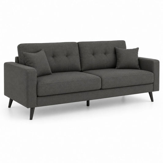 Canapé 3 places droit gris anthracite en polyester avec coussins 200 x 85 x 86 cm