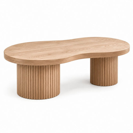 Table basse ovale en chêne clair avec pieds cannelés 120 x 60 x 40 cm