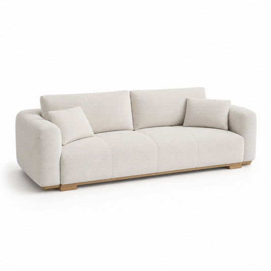 Canapé 3 places beige en polyester bouclé forme droite 230 x 100 x 78 cm